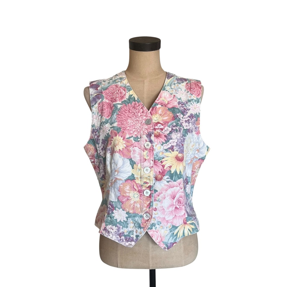 Gotcha Covered Vintage Floral Vest Pink Cotton Granny Core Made in‎ USA Small